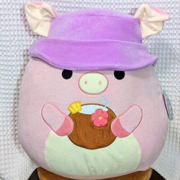 NWT Squishmallows 16 Inch Peter Pig With‎ Bucket Hat Tropical Drink Large Squish - Picture 1 of 8